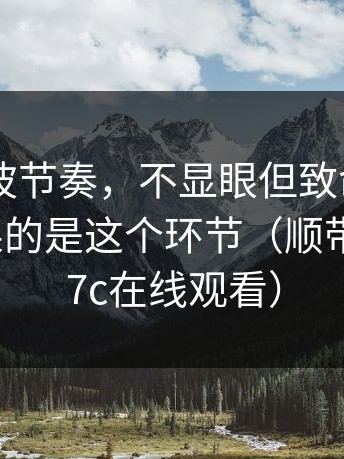 17c0这波节奏，不显眼但致命：真正影响结果的是这个环节（顺带提一下17c在线观看）