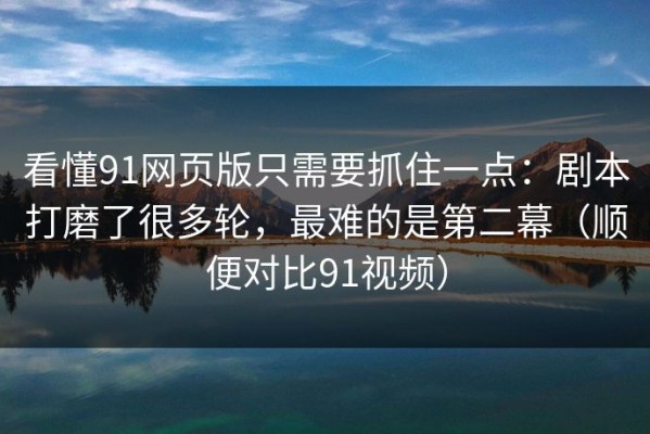 看懂91网页版只需要抓住一点：剧本打磨了很多轮，最难的是第二幕（顺便对比91视频）
