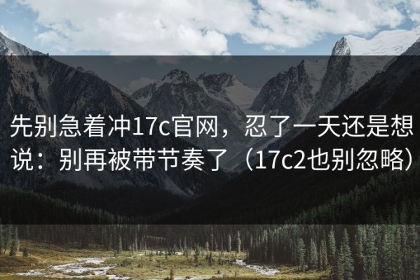 先别急着冲17c官网，忍了一天还是想说：别再被带节奏了（17c2也别忽略）