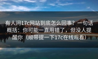 有人问17c网站到底怎么回事？一句话概括：你可能一直用错了，但没人提醒你（顺带提一下17c在线观看）