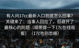 有人问17cc最新入口到底怎么回事？关键来了：当事人回应了，但避开了最核心的问题（顺带提一下17c在线观看）（17c也别忽略）