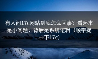 有人问17c网站到底怎么回事？看起来是小问题，背后是系统逻辑（顺带提一下17c）