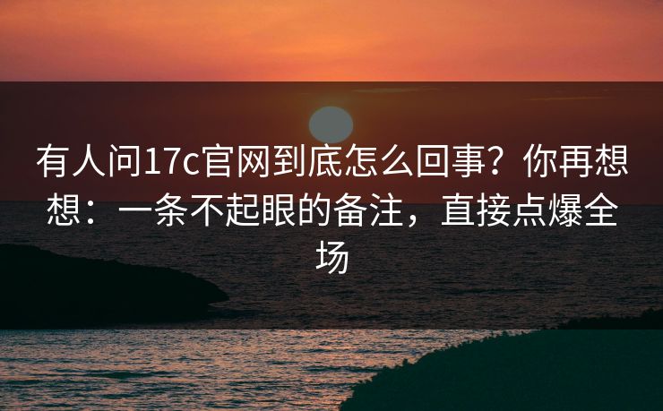 有人问17c官网到底怎么回事？你再想想：一条不起眼的备注，直接点爆全场
