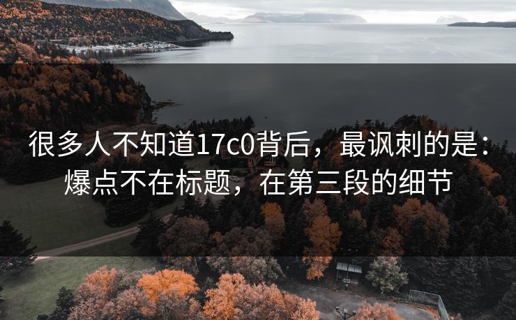 很多人不知道17c0背后,最讽刺的是:爆点不在标题,在第三段的细节 很多人不知道17c0背后,最讽刺的是:爆点不在标题,在第三段的细节