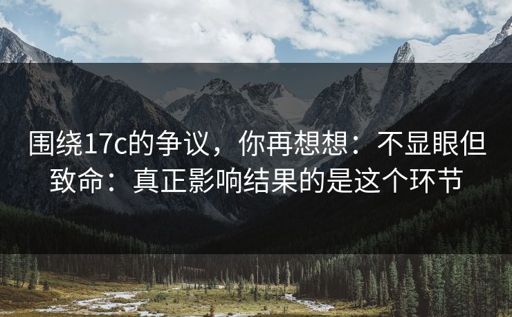 围绕17c的争议，你再想想：不显眼但致命：真正影响结果的是这个环节